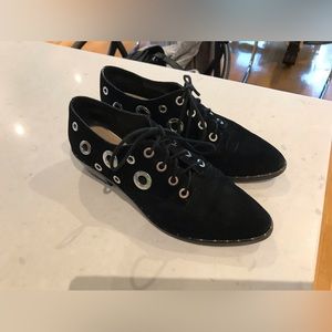Brogue shoes black suede with low heel . Size 38